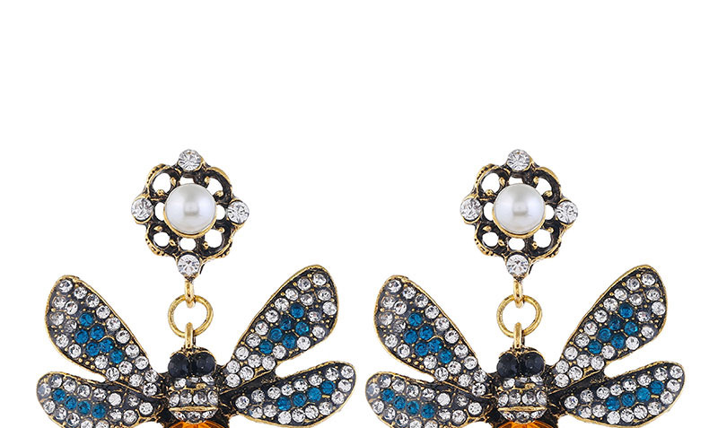 Fashion Yellow Diamond Pearl Insect Flower Alloy Hollow Earrings,Stud Earrings
