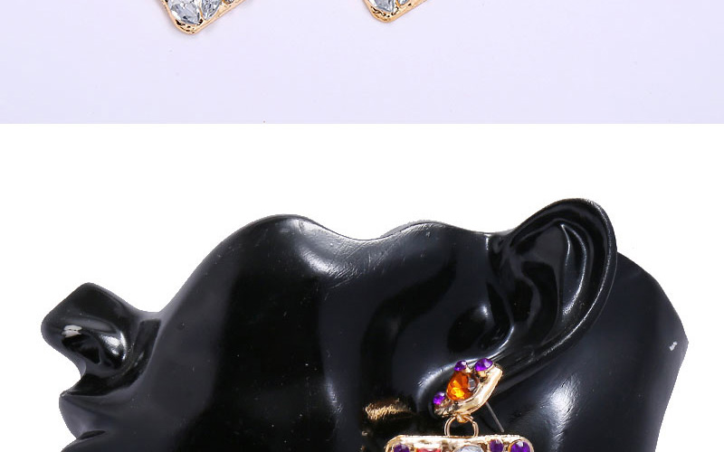 Fashion Color Mixing Diamond-shaped Geometric Hollow Alloy Earrings,Stud Earrings