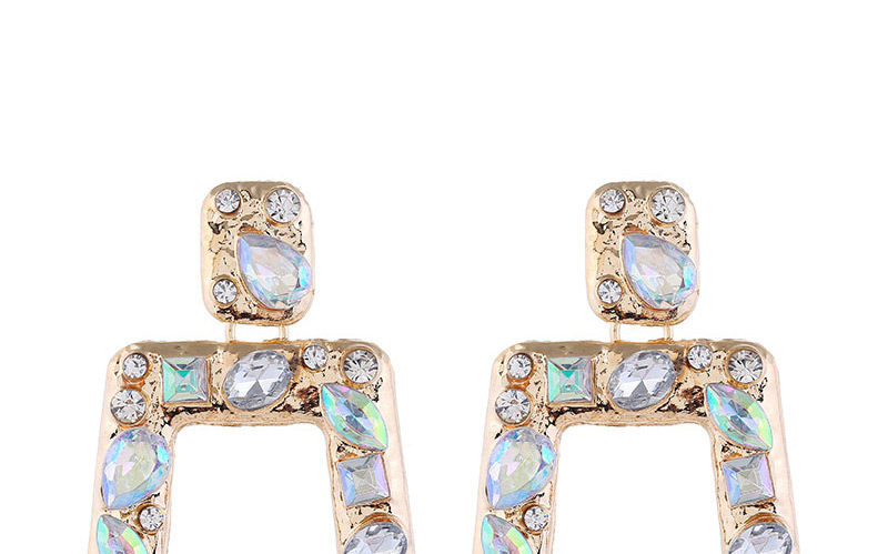 Fashion Colored Diamonds Diamond-shaped Geometric Hollow Alloy Earrings,Stud Earrings
