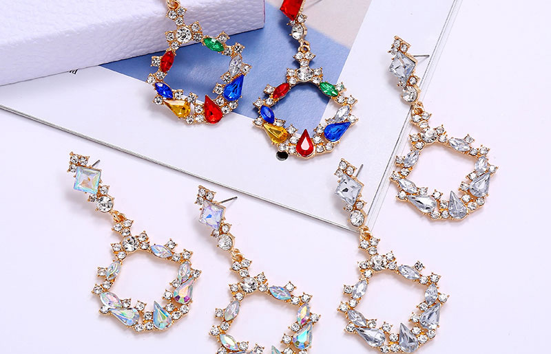 Fashion Color Mixing Diamond-shaped Geometric Round Alloy Hollow Earrings,Stud Earrings