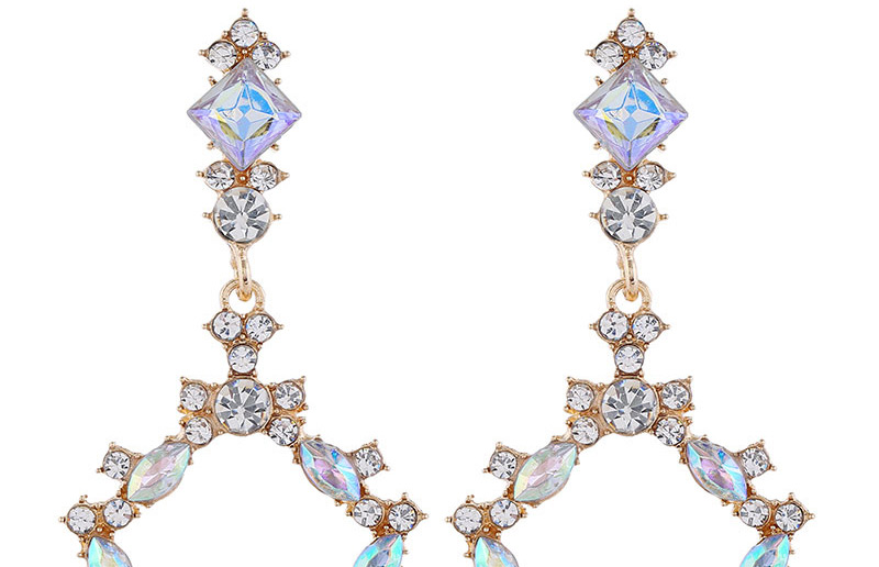 Fashion Colored Diamonds Diamond-shaped Geometric Round Alloy Hollow Earrings,Stud Earrings
