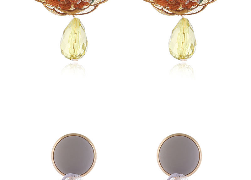 Fashion Brown Oil Drop Mesh Yarn Flower Geometric Round Earrings,Stud Earrings