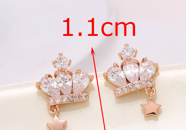 Fashion Golden Micro-set Zircon Crown Five-pointed Star Alloy Earrings,Stud Earrings