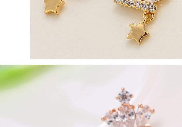 Fashion Golden Micro-set Zircon Crown Five-pointed Star Alloy Earrings,Stud Earrings