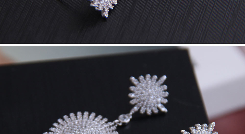 Fashion Silver Micro-set Zircon Sunflower Alloy Stud Earrings,Stud Earrings