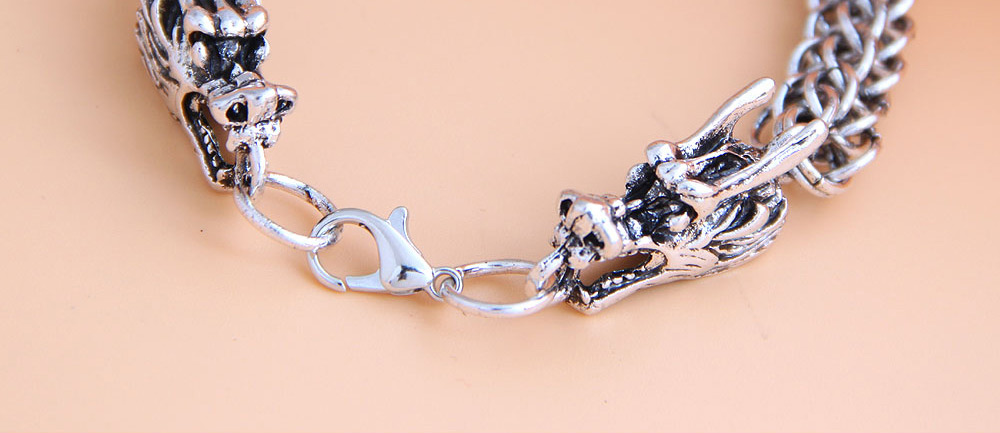 Fashion Silver Auspicious Dragon Alloy Thick Chain Hollow Mens Bracelet,Fashion Bracelets