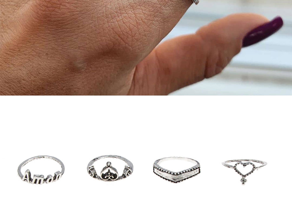 Fashion Silver Love Letter Diamond Alloy Ring Set,Rings Set