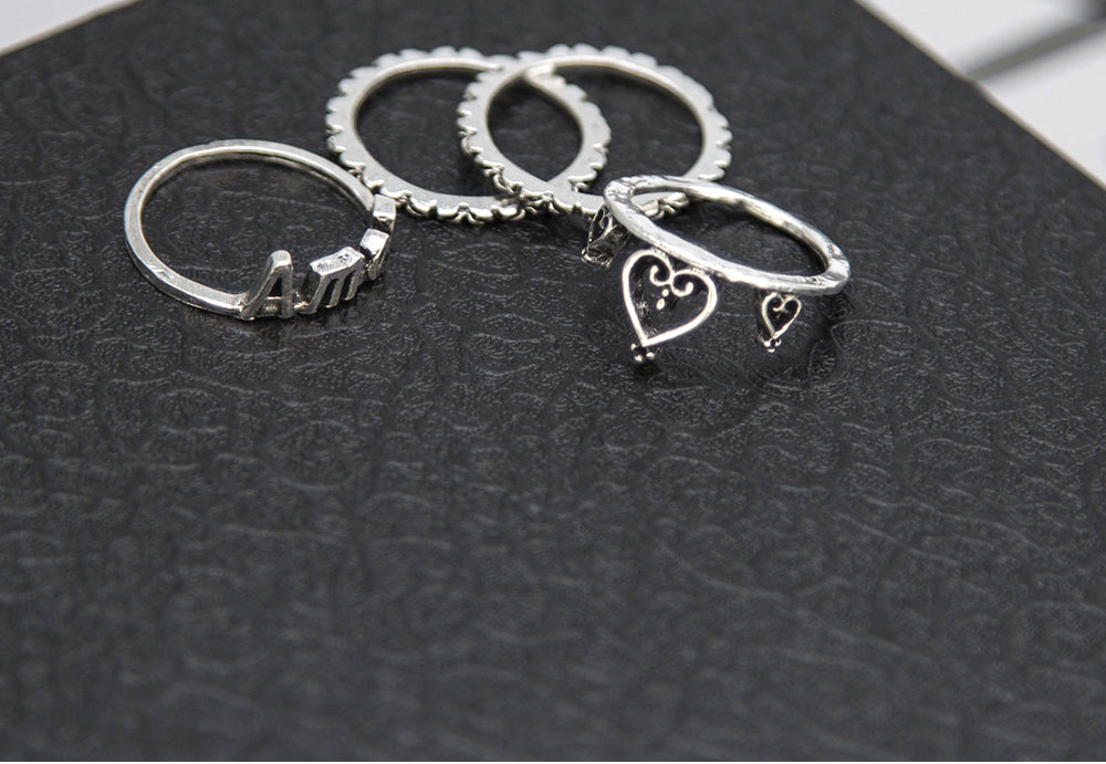 Fashion Silver Love Letter Diamond Alloy Ring Set,Rings Set