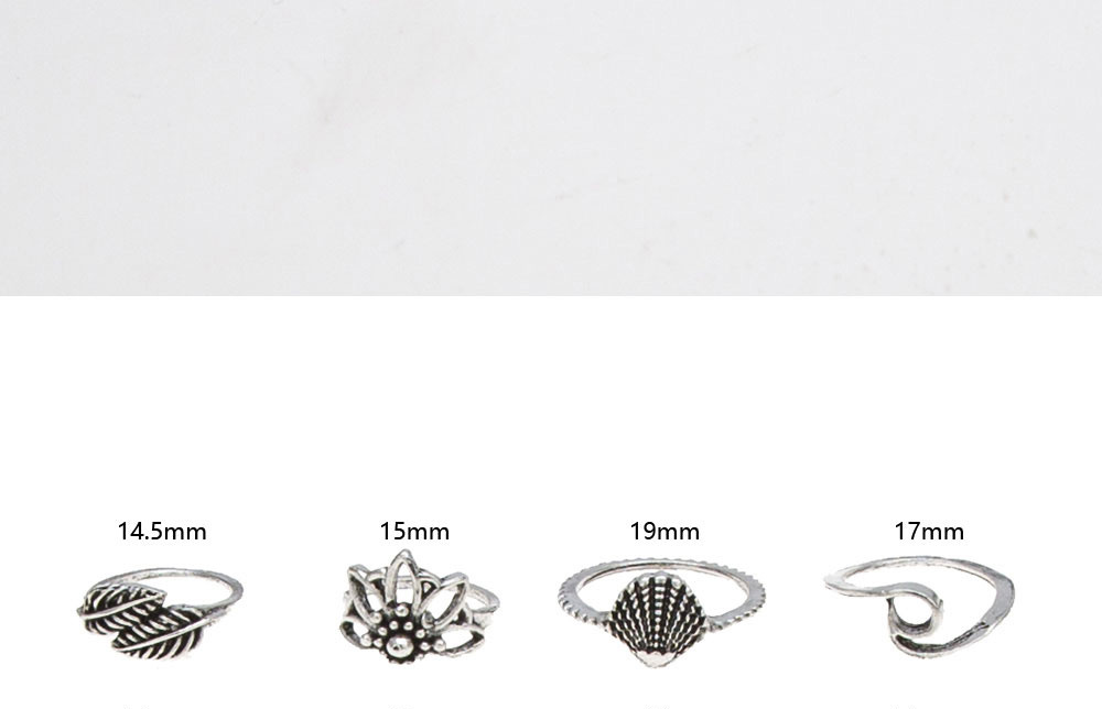 Fashion Silver Leaf Starfish Feather Shell Geometric Alloy Ring Set,Rings Set