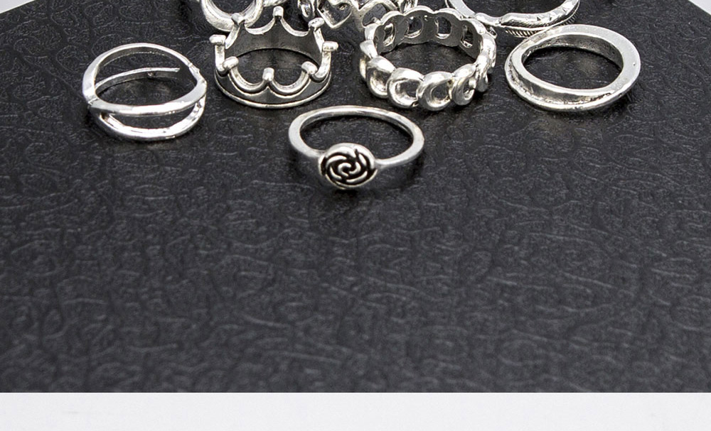 Fashion Silver Flower Crown Love Heart Shape Alloy Ring Set,Rings Set