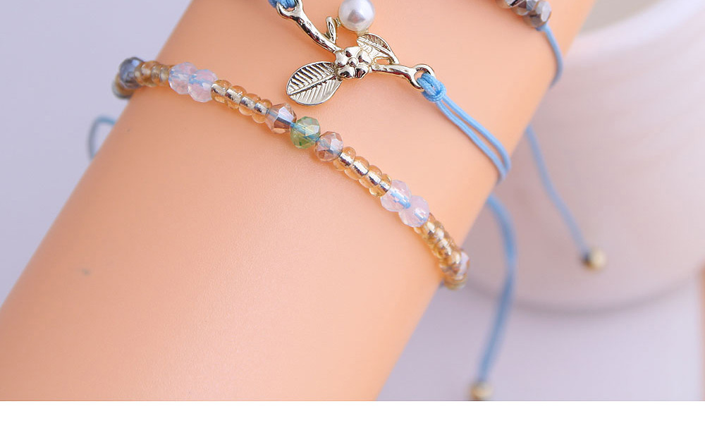 Fashion Blue Stone Flower Pearl Crystal Three-layer Bracelet,Fashion Bracelets