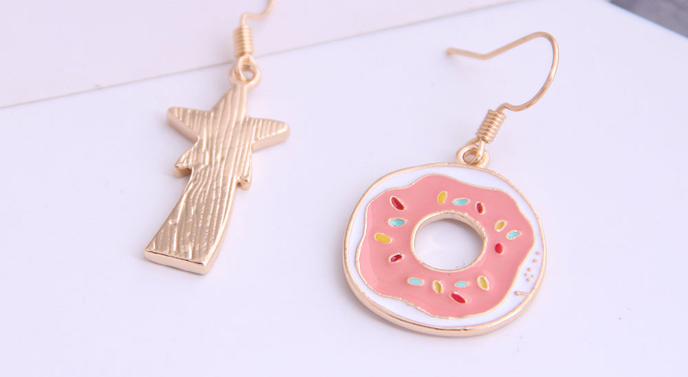 Fashion Color Mixing Drop Of Oil Asymmetrical Donut Five-pointed Star Alloy Earrings,Drop Earrings