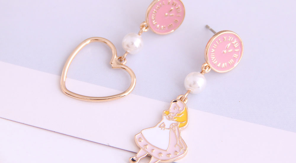 Fashion Pink Asymmetrical Oil Drop Pearl Princess Alloy Earrings,Stud Earrings