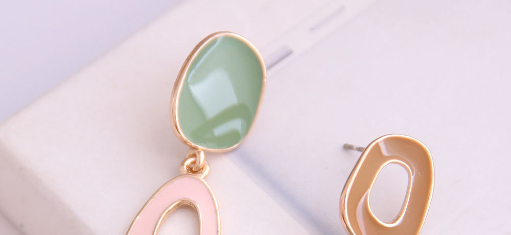 Fashion Green Contrast Geometric Drop-shaped Oil Drop Hollow Earrings,Stud Earrings