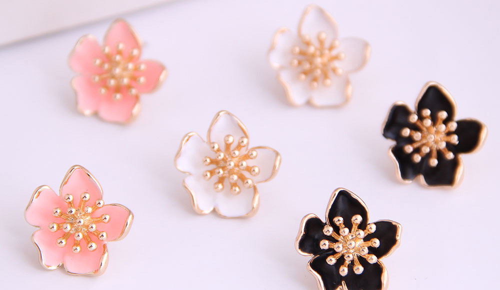 Fashion Black Drop Of Flowers Alloy Earrings,Stud Earrings