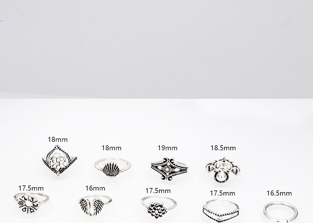 Fashion Silver Wing Shell Round Alloy Geometric Ring Set,Rings Set