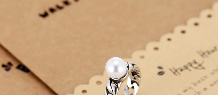 Fashion Silver Pearl Chain Alloy Hollow Open Ring,Fashion Rings