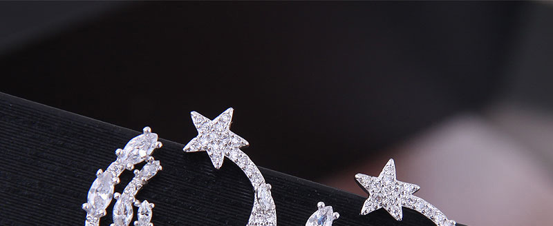 Fashion Silver Copper Micro-mosaic Zircon Meniscus Alloy Earrings,Stud Earrings