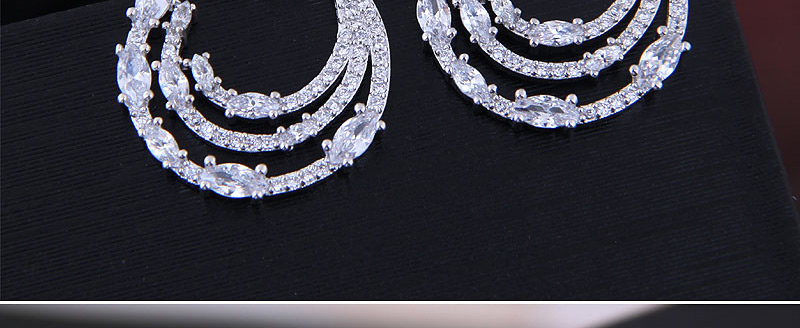 Fashion Silver Copper Micro-mosaic Zircon Meniscus Alloy Earrings,Stud Earrings
