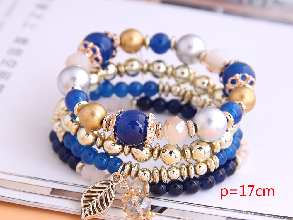 Fashion Blue Crystal Bead Alloy Leaf Multi-layer Bracelet,Fashion Bracelets