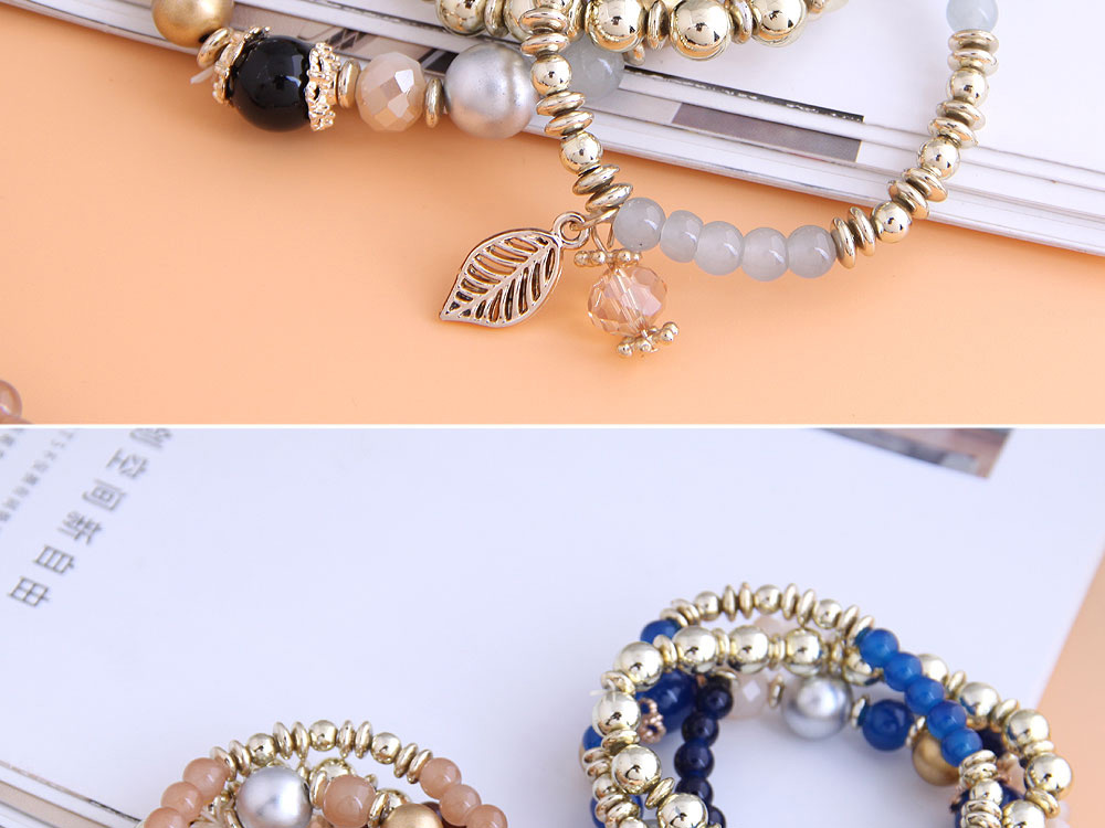 Fashion Black Crystal Bead Alloy Leaf Multi-layer Bracelet,Fashion Bracelets