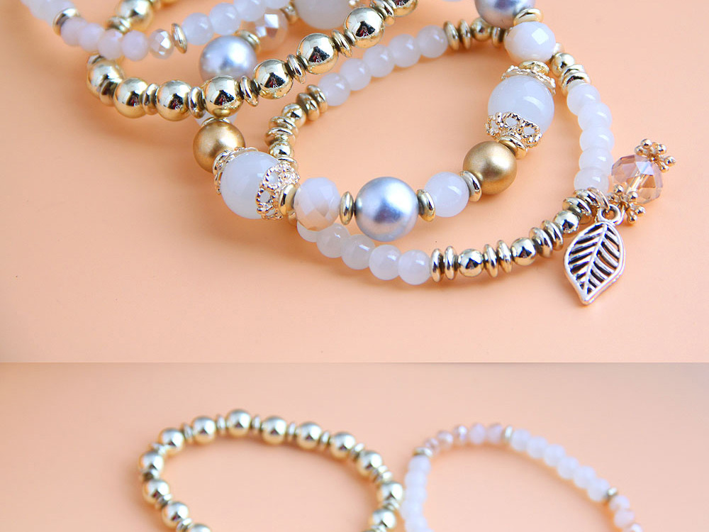 Fashion White Crystal Bead Alloy Leaf Multi-layer Bracelet,Fashion Bracelets