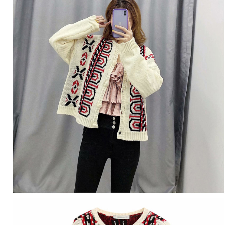 Fashion Cream Color Embroidered Single Breasted Sweater,Sweater