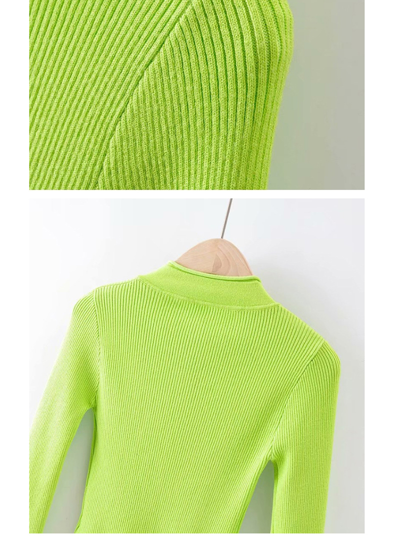 Fashion Fluorescent Green Half Turtleneck Zipper Knitted T-shirt,Tank Tops & Camis