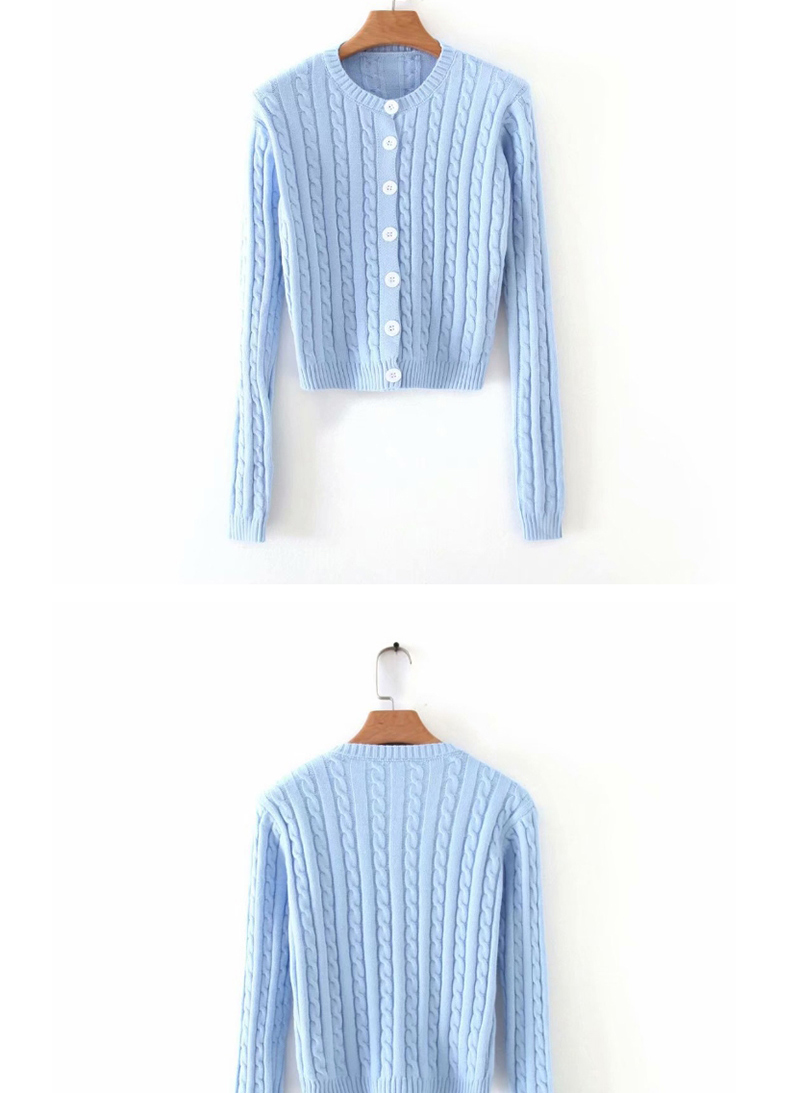 Fashion Light Blue Twist Knitted Sweater,Sweater