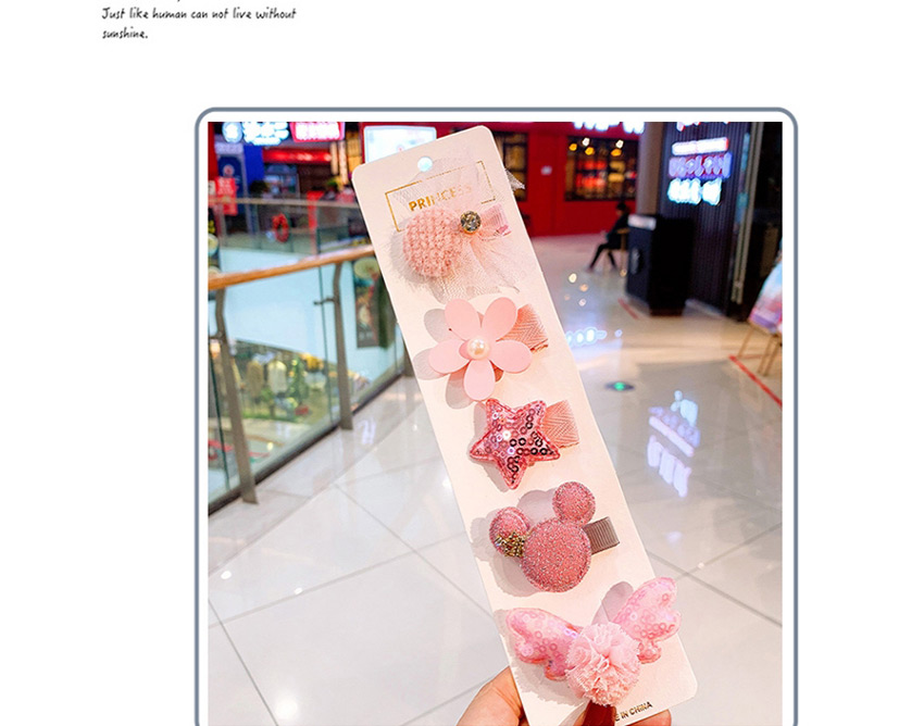 Fashion Pink Knitted Flower Peach Hair Ball Plaid Children Hair Clip Set,Kids Accessories