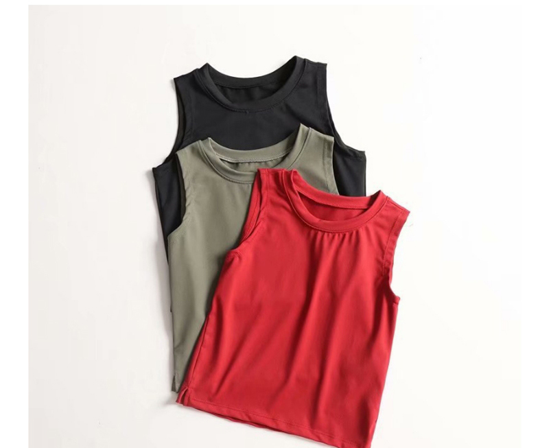 Fashion Army Green Quick-drying Sleeveless T-shirt With Slit On Sides,Tank Tops & Camis