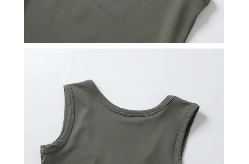 Fashion Army Green Solid Color Quick-drying U-neck Fitness T-shirt,Tank Tops & Camis