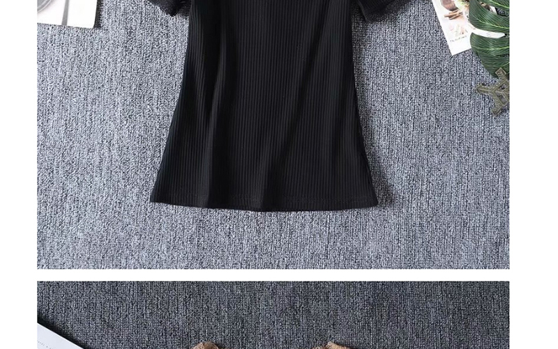 Fashion Khaki Lace Rib Short Sleeve T-shirt,Hair Crown