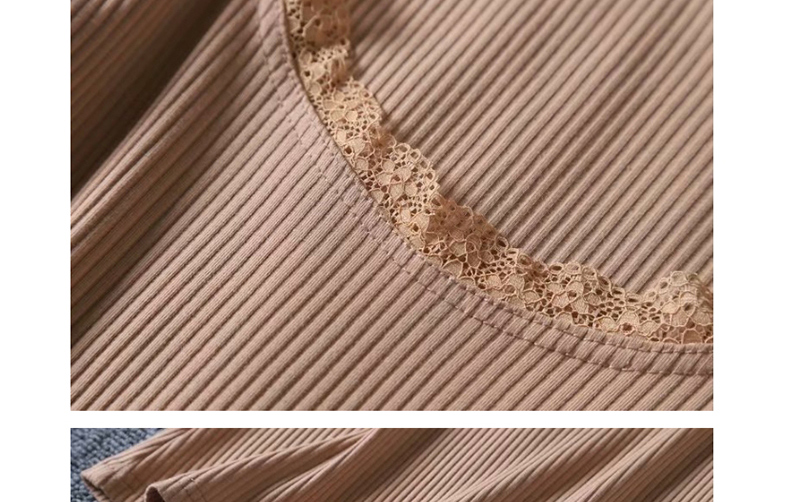 Fashion Khaki Lace Rib Short Sleeve T-shirt,Hair Crown