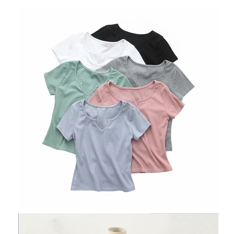 Fashion White Small V-neck Short Sleeve T-shirt,Tank Tops & Camis