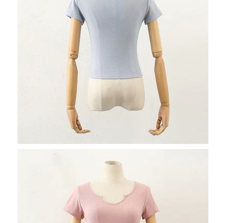 Fashion Gray Blue Small V-neck Short Sleeve T-shirt,Tank Tops & Camis