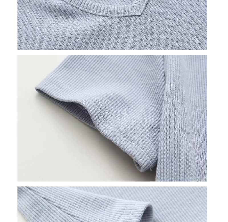 Fashion Gray Blue Small V-neck Short Sleeve T-shirt,Tank Tops & Camis