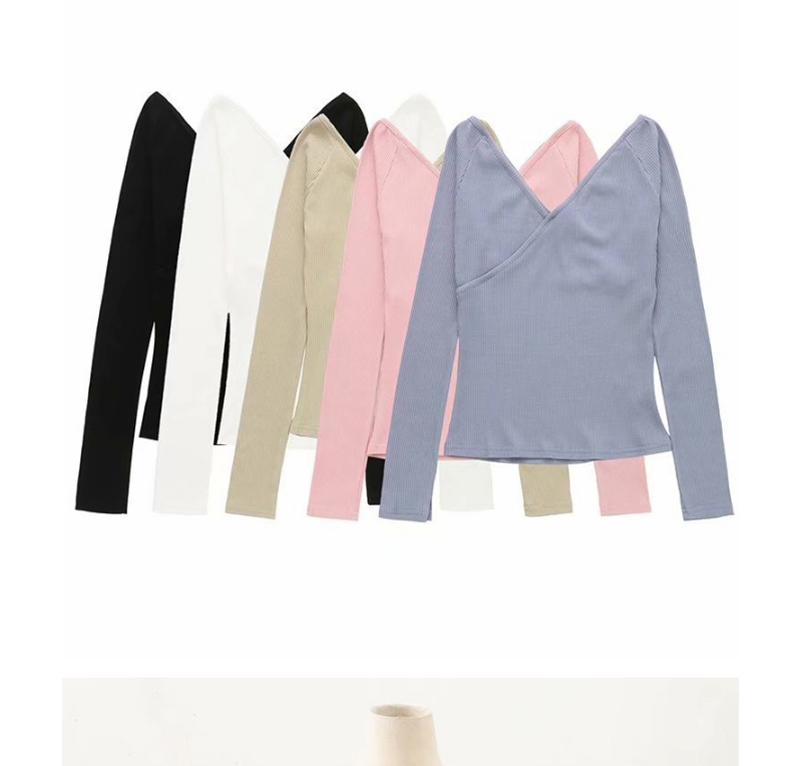 Fashion Pink V-neck Long Sleeve T-shirt,Tank Tops & Camis