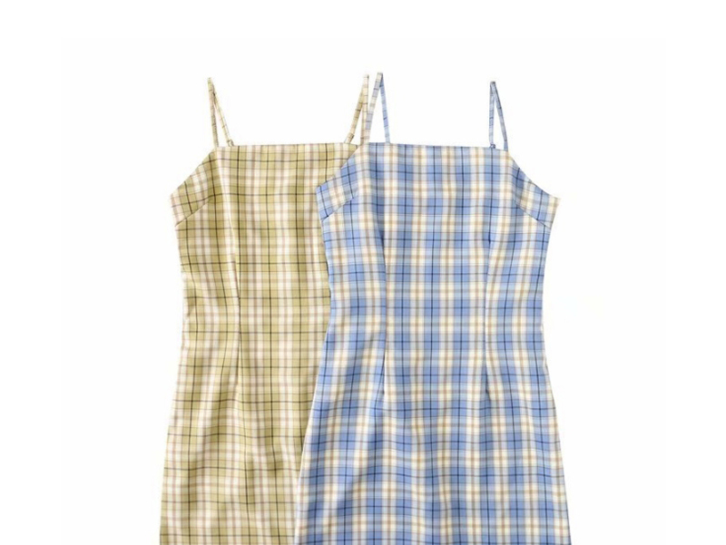 Fashion Blue Plaid Print Cami Dress (lined),Mini & Short Dresses