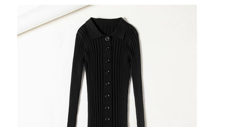 Fashion Photo Color Single-breasted Polo Collar Knit Dress,Long Dress