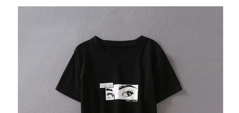 Fashion Black Eye Print Short Sleeve T-shirt,Hair Crown
