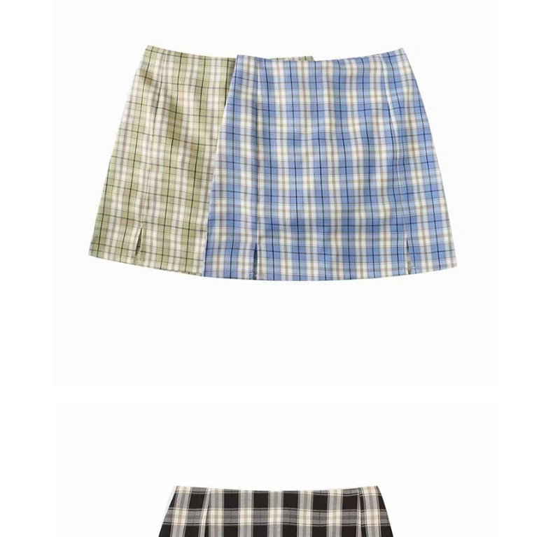 Fashion Green Plaid Split Skirt (without Safety Pants),Skirts