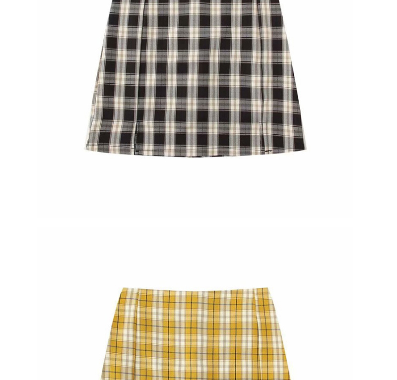 Fashion Yellow Plaid Split Skirt (without Safety Pants),Skirts