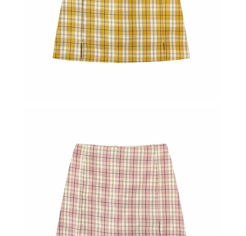 Fashion Green Plaid Split Skirt (without Safety Pants),Skirts