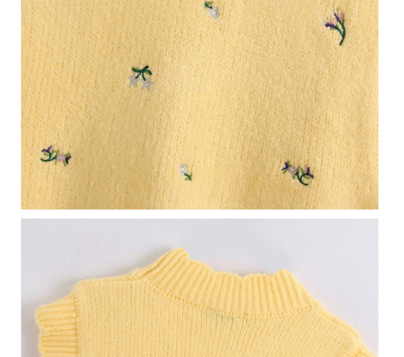 Fashion Yellow Floral Embroidered Knit Vest,Sweater