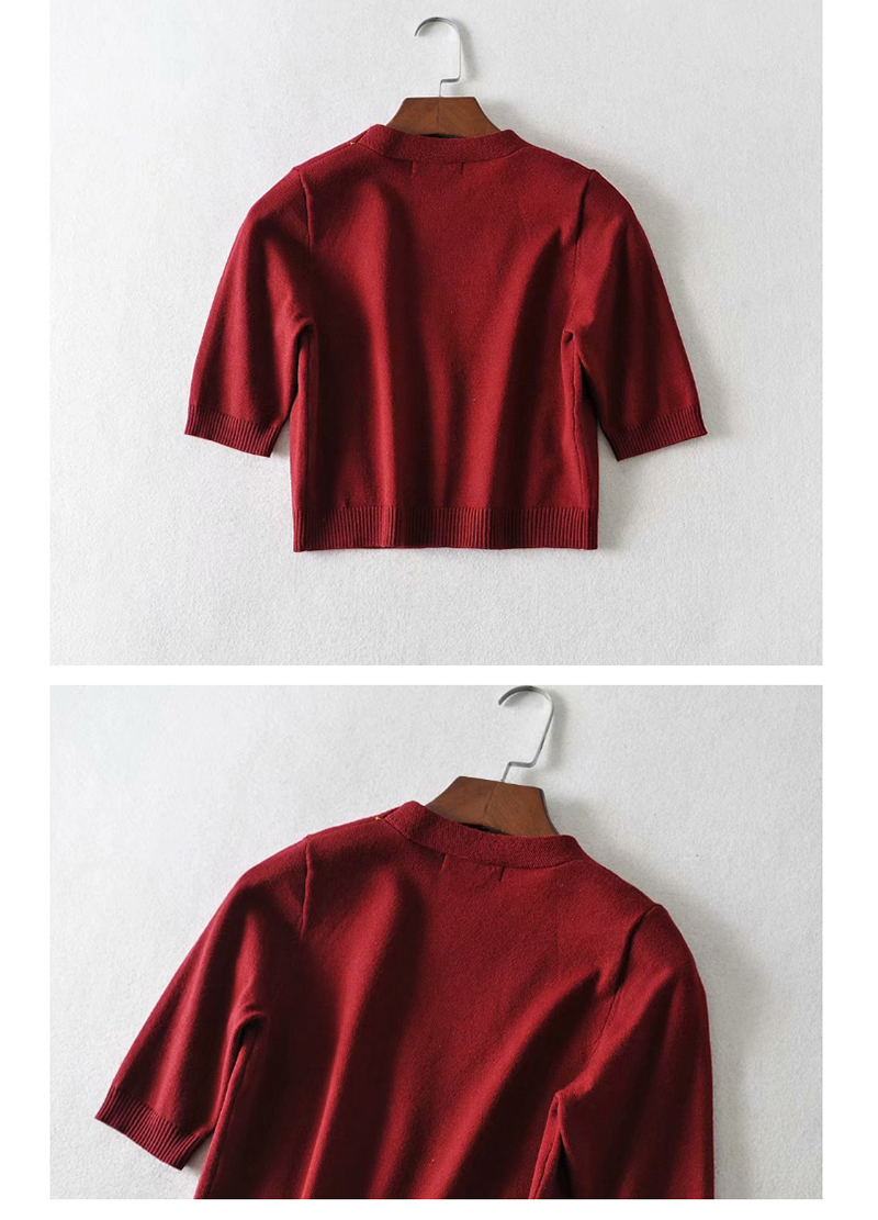 Fashion Wine Red Short-sleeved V-neck Sweater,Hair Crown