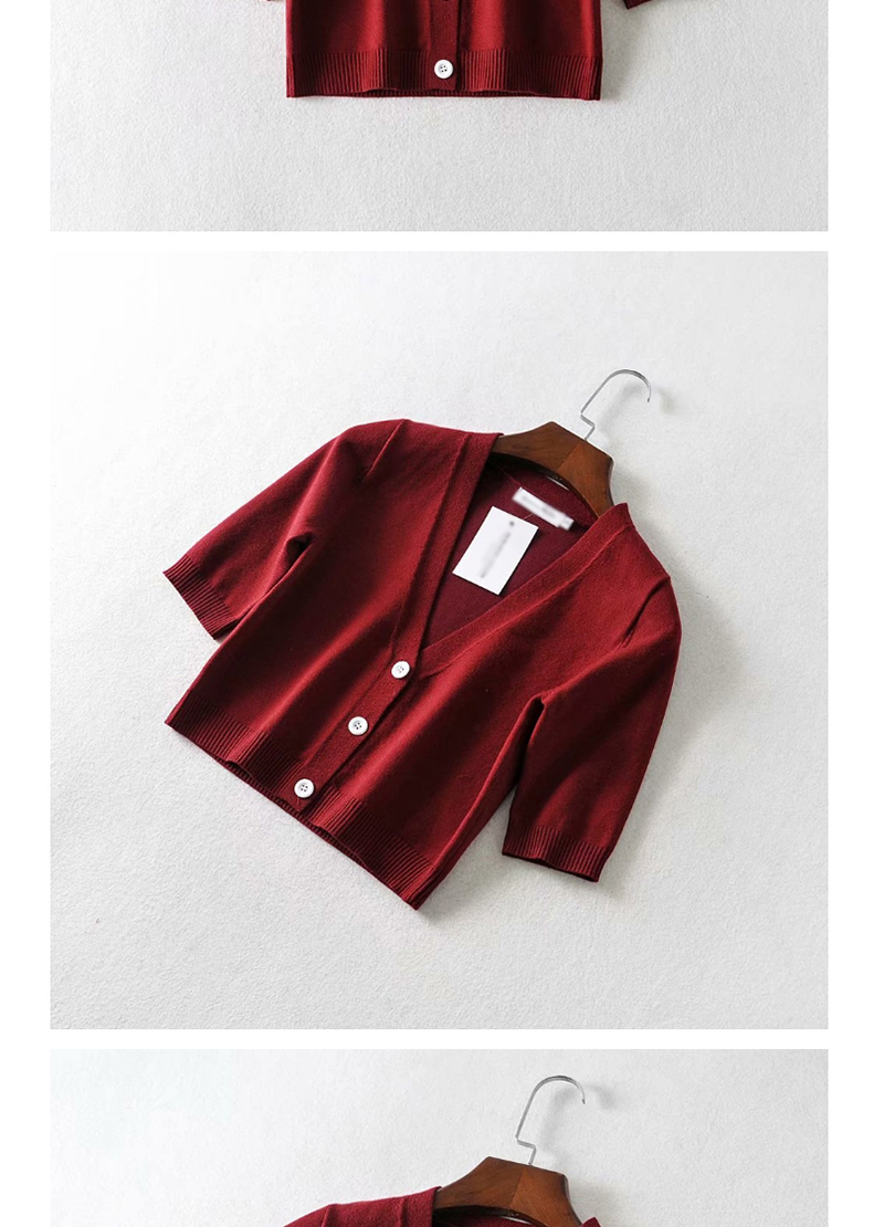 Fashion Wine Red Short-sleeved V-neck Sweater,Hair Crown