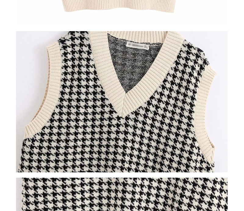 Fashion White Contrast Houndstooth Knit Sweater,Sweater