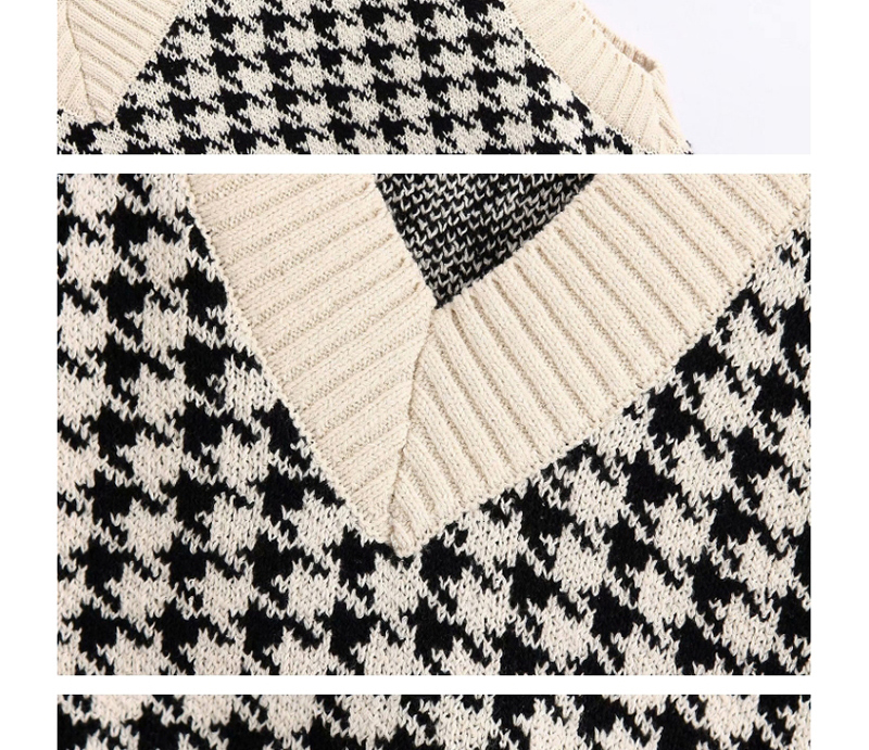 Fashion White Contrast Houndstooth Knit Sweater,Sweater