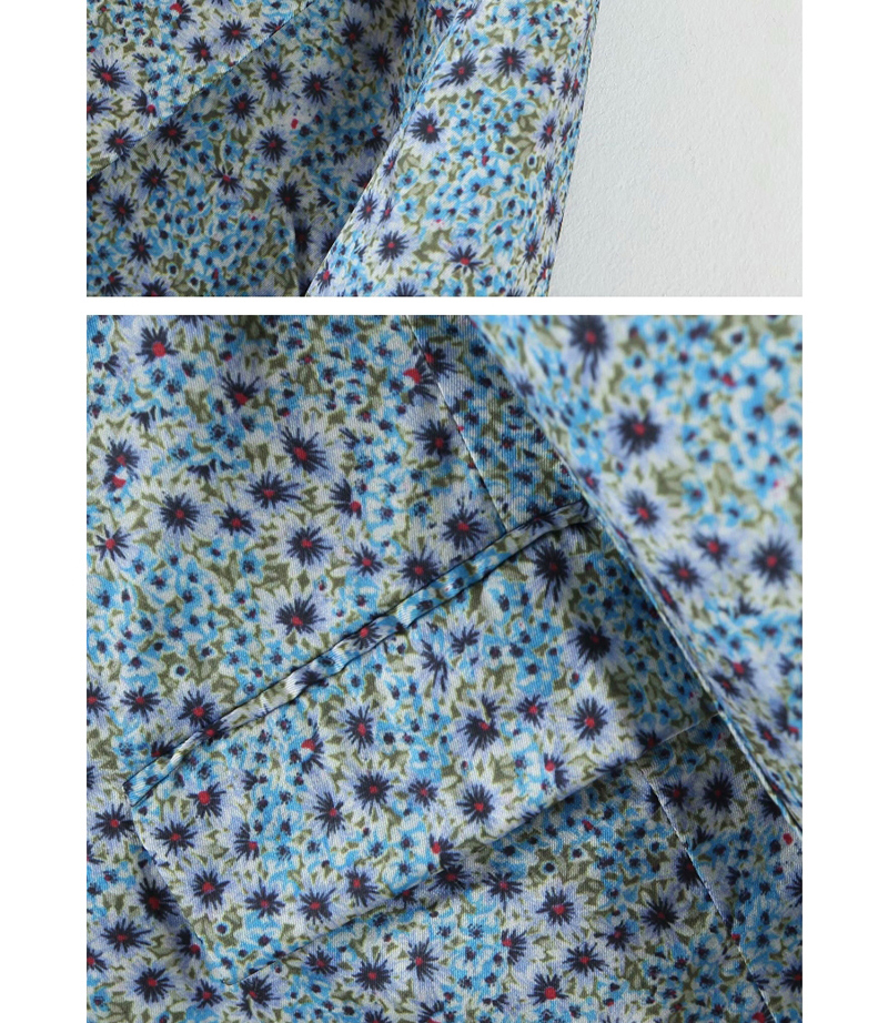 Fashion Blue Floral Print Lapel Small Suit,Coat-Jacket
